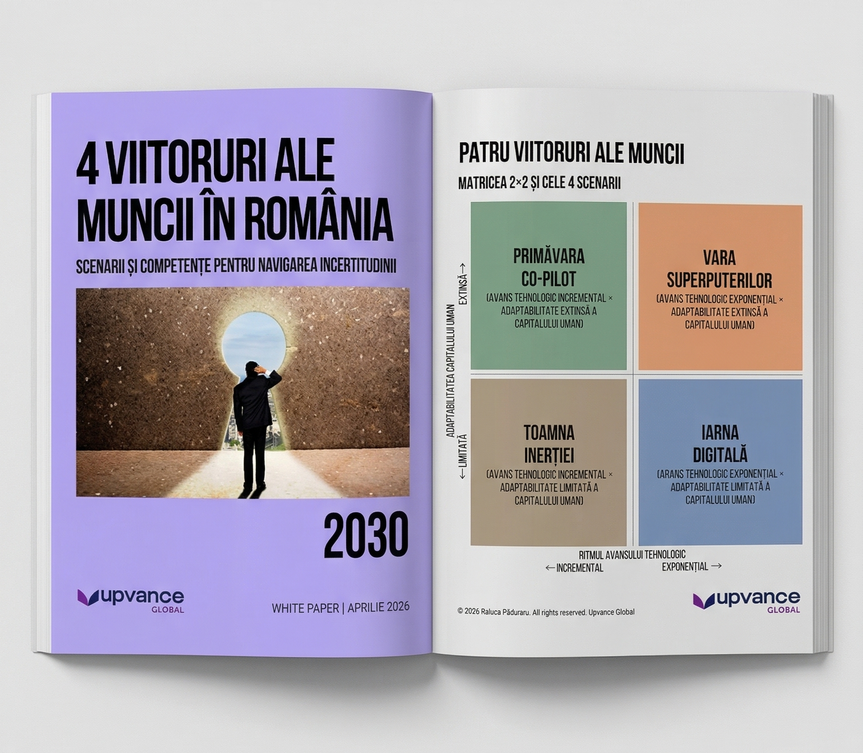 Matricea 2x2 — Patru viitoruri ale muncii în România 2030